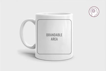 White ceramic mug featuring a brandable area, ideal for corporate gifting or employee appreciation